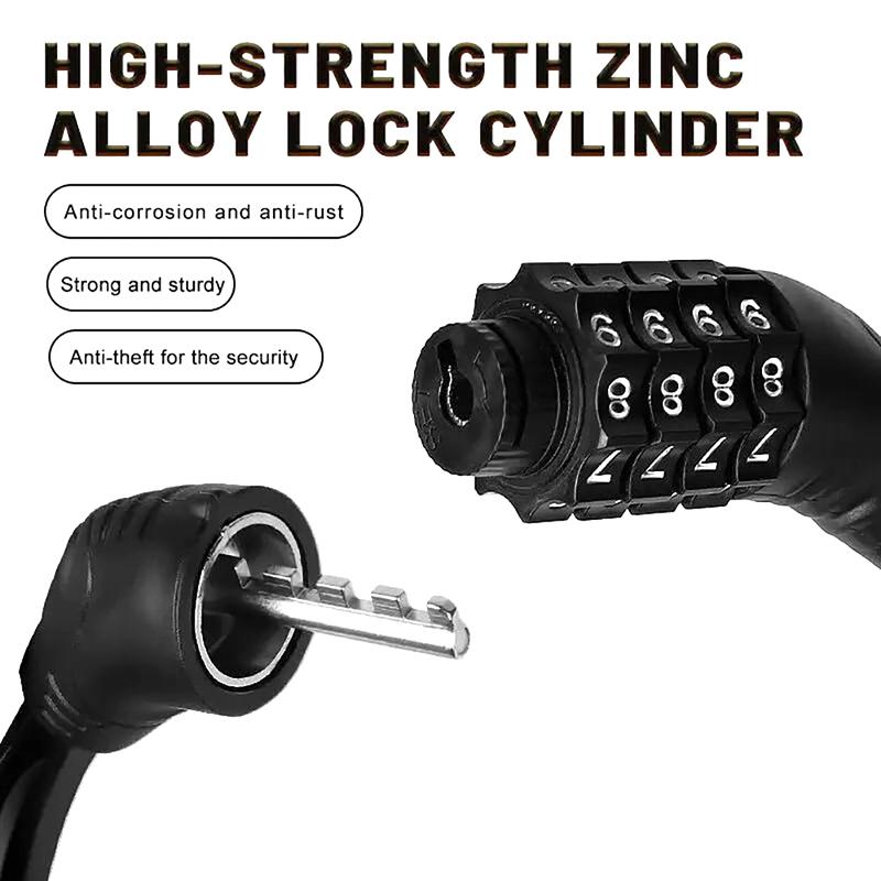 Bicycle Combination Cable Lock 4 Digit, Anti-Theft Alloy Steel Lock for Mtb Road Bike Security