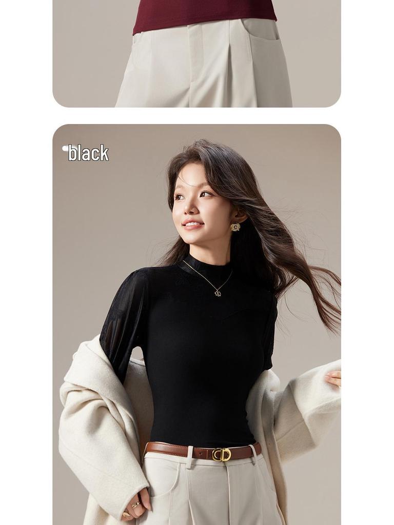 2025 Autumn Women's Slim Lace Modal Long Sleeve Base Layer Tee