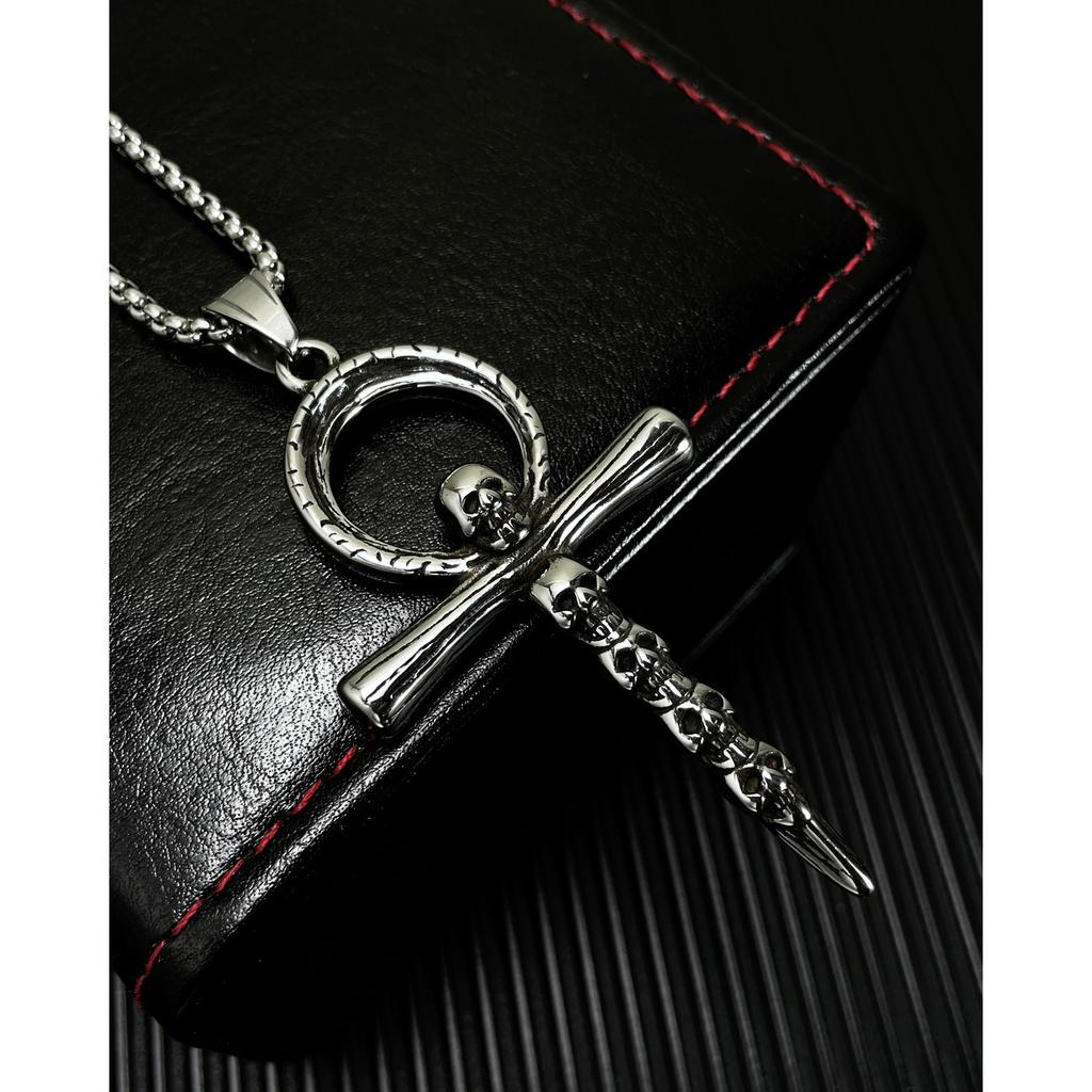 Opk Jewelry Personalized Titanium Steel Casting Cross Pendant Trendy Man Versatile Skull Necklace