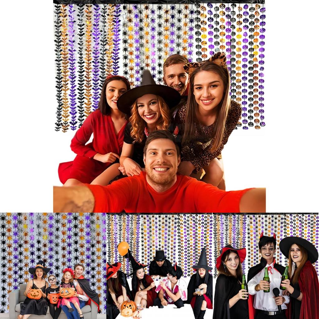 Halloween Plastic Scene Decorative Curtain With Pumpkin Bat Spider For Party Decor And Photo