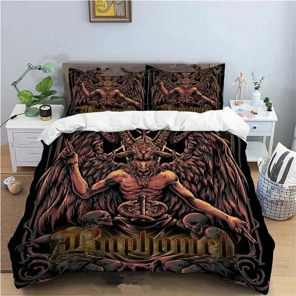 Baphomet Duvet Cover King Queen Size Pentagram With Demon Satanic Goat Head Bedding Collection For Boy Men Horror House Comforter Cover