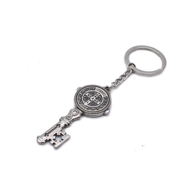 2 Pcs Multicolor Key Exorcist St. Benedict's Cross Keychain Pendant Circle Ring Religious Church Gift Bag Accessories.