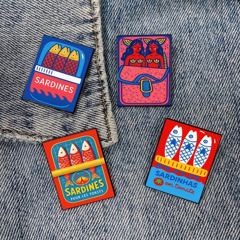 Sardine Can Art Enamel Pin Creative Cartoon Fish Brooch Cute Lapel Badge for Backpack Jacket Hat DIY Accessory