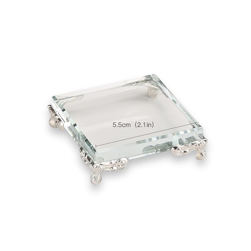 

[Gift of the Gods] Crystal Glass exhibition glass stand square display 6cm×6cm metal feet silver legs transparent figurine ore specimen jewelry