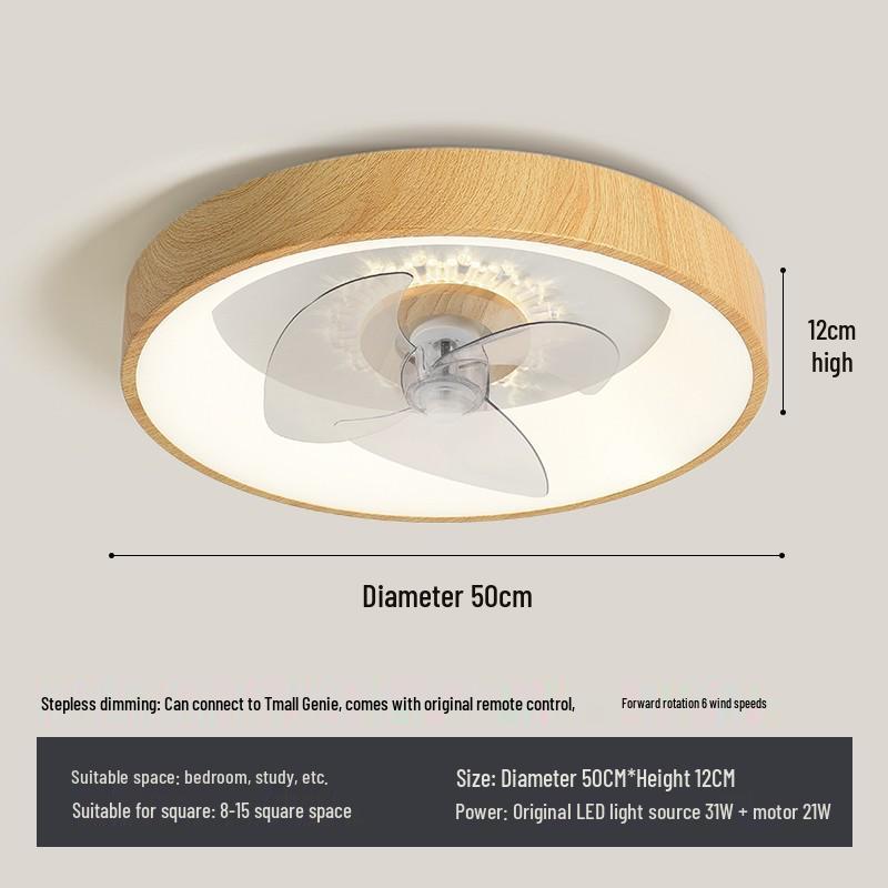 Modern Minimalist Solid Wood Leafless Fan Light - Silent Integrated Ceiling Light for Bedroom and Restaurant