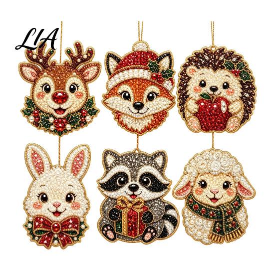 Elegant Holiday Party Supplies 6 Pcs Diamond Art Christmas Ornaments, 2D Flat Pearl Painting Timeless Seasonal Decorations Pattern Hanging Decoration