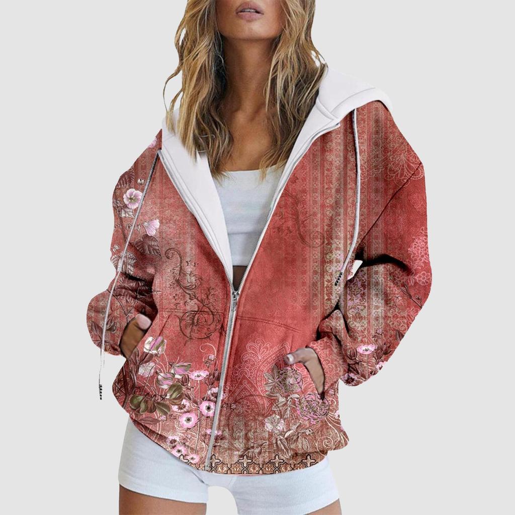 Veste zippée dégradée mode Sweat à capuche pour femme Automne et Hiver Sweat à capuche décontracté Sweat à capuche zippé Manteau chaud pour femme Hauts