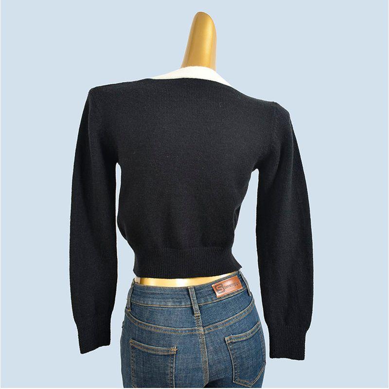 French style Retro Contrast Color V-neck Knit cardigan Women Spring and Autumn New Elegant Age-Reducing Slimming Versatile Sweater Outerwear