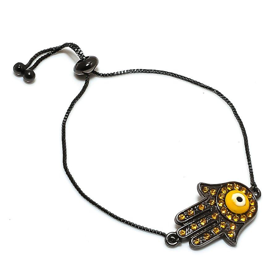 

Natural Yellow Evil Eye, Citrine Gemstone 925 Sterling Silver Bracelet 7-8 u3V70