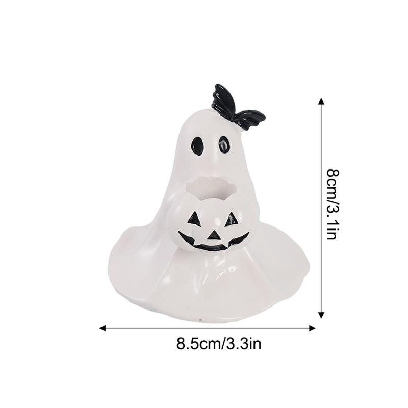 Halloween Pumpkin Ghost Figurine Candle Holder Resin Mini Desktop Ornament Spooky Gothic Halloween Party Decoration Gift