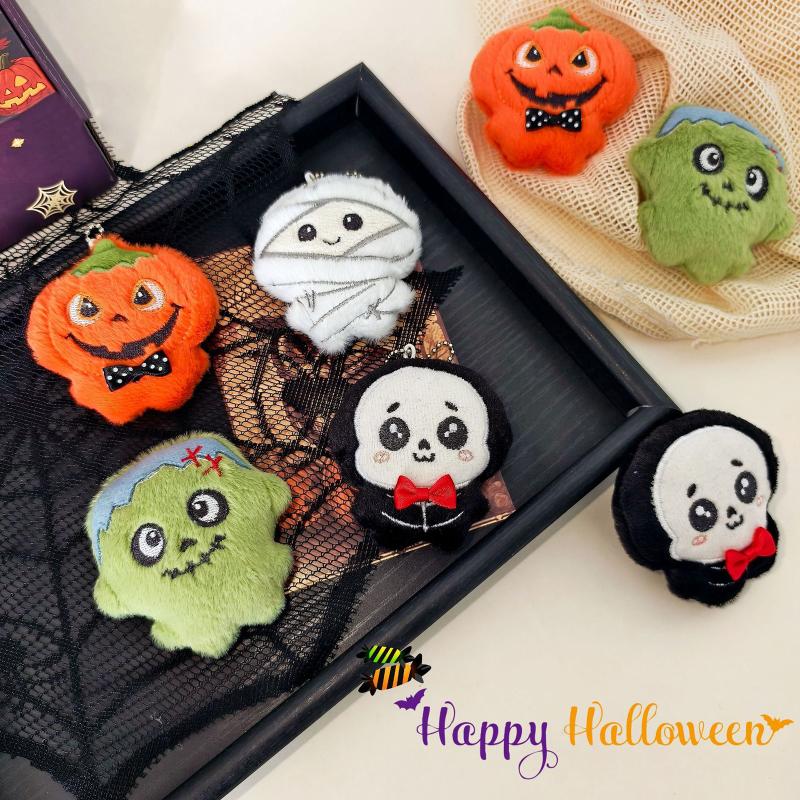 Kawaii Cartoon Halloween Plush Keychains Soft Fluffy Portable Key Rings for Halloween Party Souvenir Kids Small Gifts