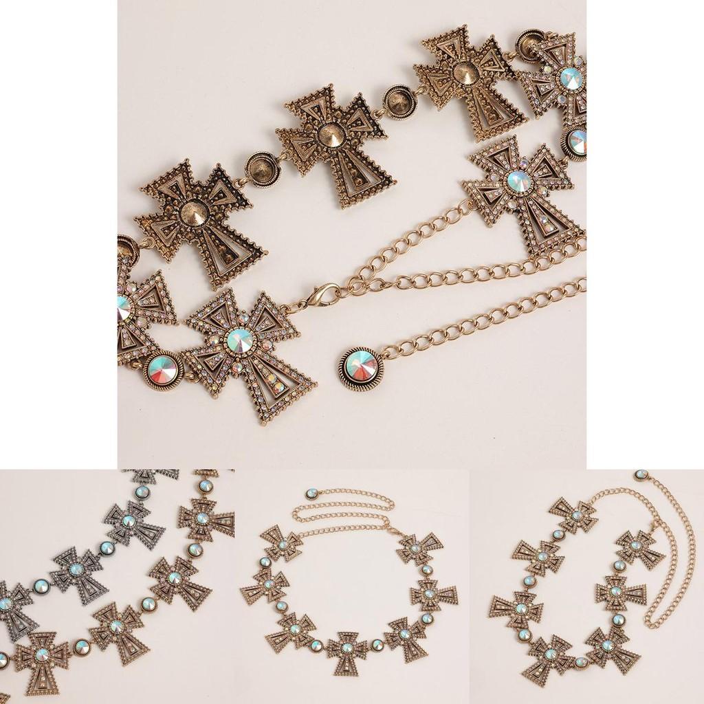 Water Drilled Silver Metal Waist Chain For Women With Cross Pendant Elegant Jewelry