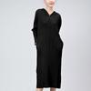 Women's Summer Casual Pleated Skirt Dress with Hood, Long Sleeves, Loose Fit, Plus Size, and High-End Slit Mid-Length Design.