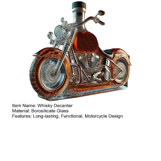 Motocyklová skleněná karafa na whisky Design motocyklu Láhev na víno Dekorativní láhev na whisky pro milovníky motocyklů Barový stůl Kuchyňské použití