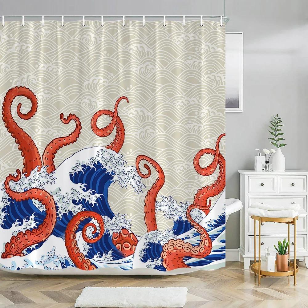 Chinese Landscape Landscape painting Shower Curtain Ink Painting Landscape Polyester Fabric Washable Bath Curtain Bathroom Decor