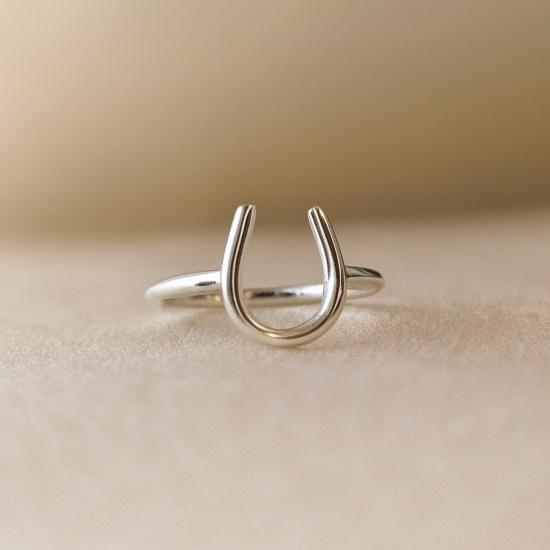 

925 Sterling Silver Horseshoe Ring, Minimalist Good Luck Ring, Dainty Lucky Charm Jewelry 12 серебряный