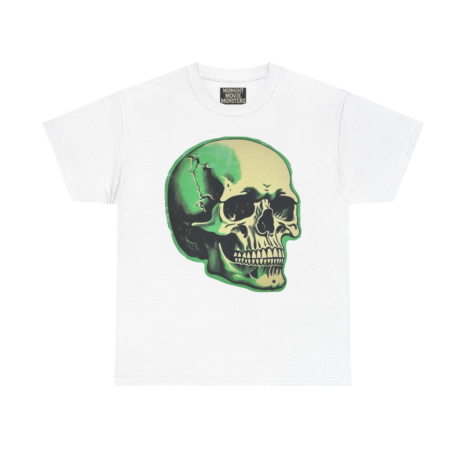 Vintage HALLOWEEN Green Skull Die-cut T-Shirt Unisex Heavy Cotton Tee Shirt S