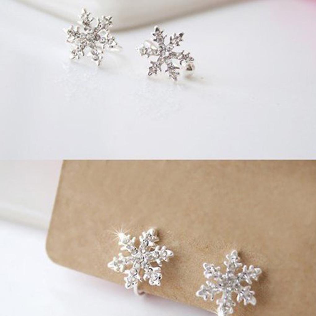 Women Shiny Rhinestone Little Snowflake Style Painless U Shape Invisible Ear Clip Students