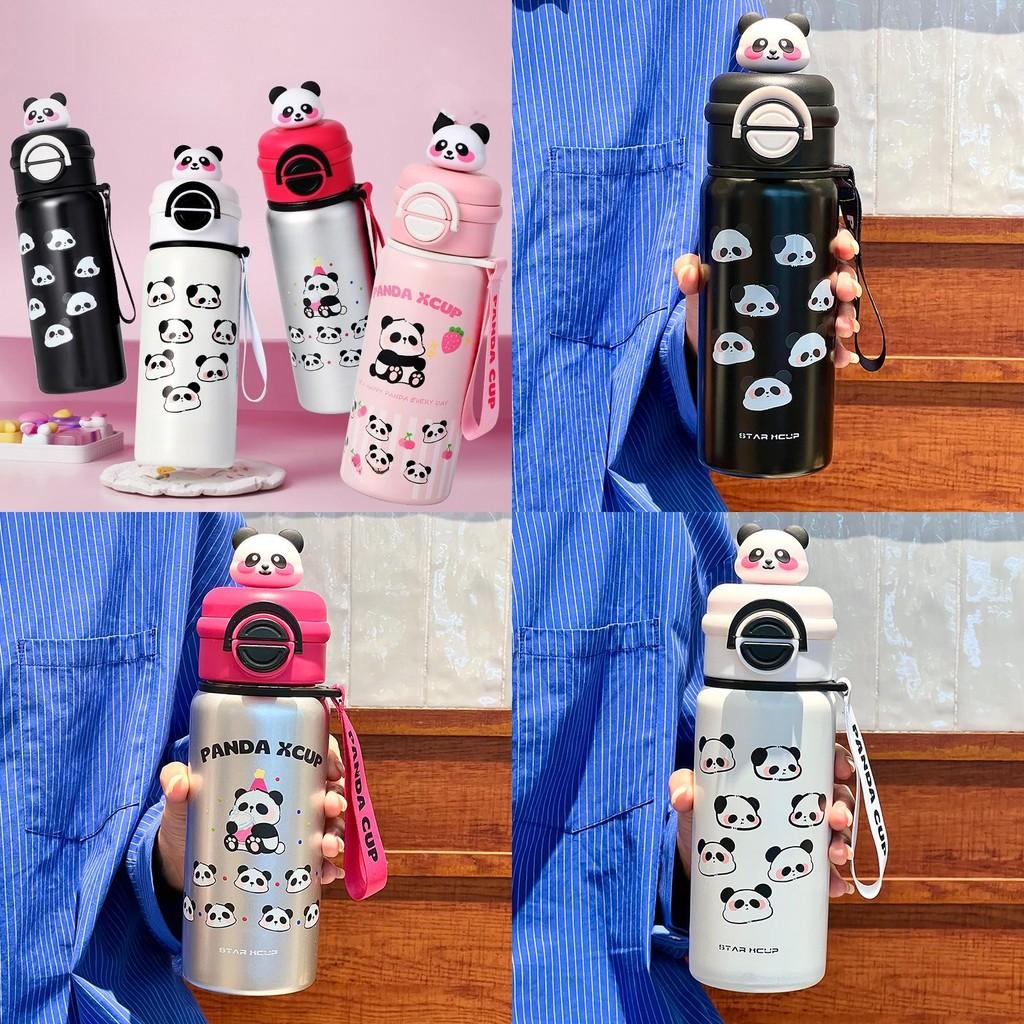 Panda Kids Portable Stainless Steel Thermos With Reusable Straws For School And Outdoors