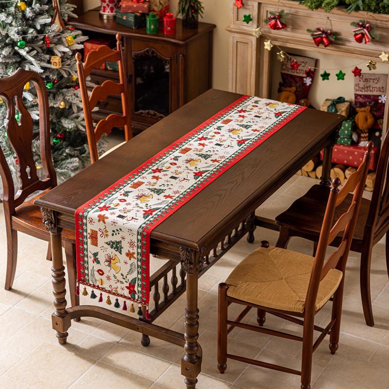 

Festive Woven Jacquard Table Cover Christmas Tree Design with Tassels for Dining Table Decor 35*120