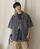 RUGGED HOUSE Retro Gingham Check Open Collar Short Sleeve Shirt Blue