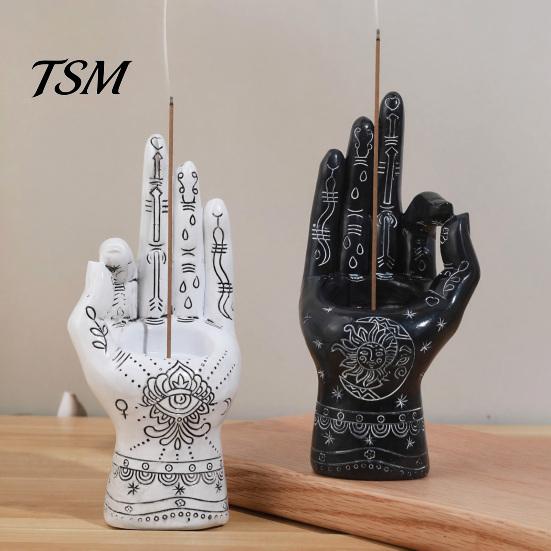 Spooky Halloween Table Decor Palmistry Hand Incense Holder, Resin Statue, Decorative Gothic Home Ornament Stick Ancient Mystical Palm Sculpture