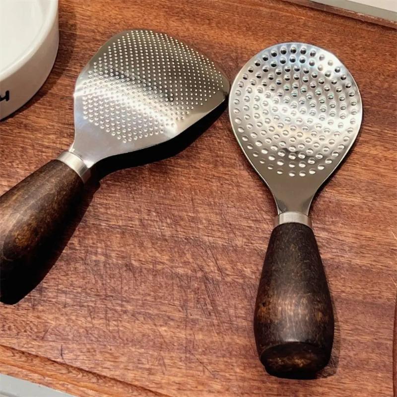 1pc/2pcs Durable Wooden Handle Rice Spoon Stainless Steel Vertical Canteen Serving Spoon Rice Cooker Household