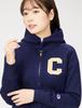 Champion Long Sleeve Hooded Jacket with Script Size S Women's Anti-Static Logo, Navy, (CW-WG102)