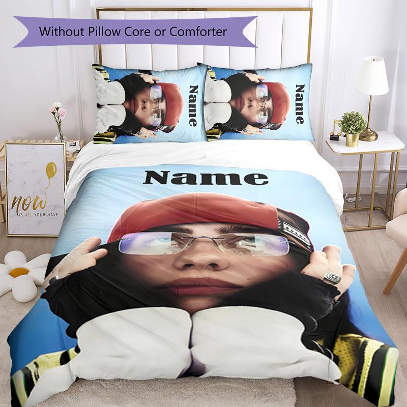 3pcs Custom Name Billie Eilish Bedding Set Duvet Cover Closure Includes 1 Duvet Cover & 2 Pillowcases for All Seasons Bedroom Decor