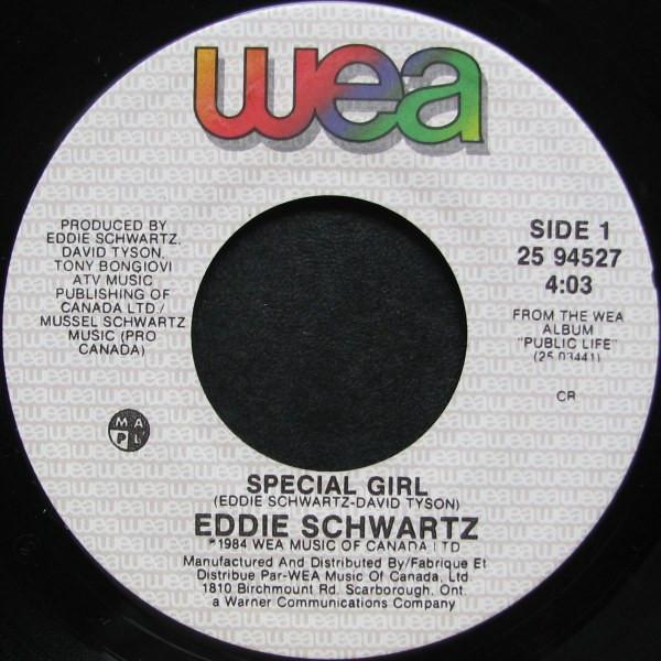 7inch Record EDDIE SCHWARTZ - Special Girl / Feed The Fire 2594527 WEA 1984 Canada Rock Used