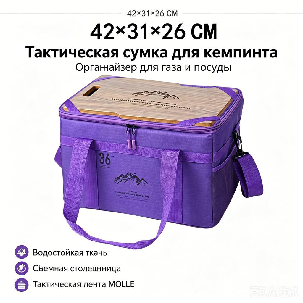 Borsa Tattica da Campeggio per Esterni, Organizer Portatile ad Alta Capacità con Coperchio in Legno per Utensili da Cucina e Bombole di Gas