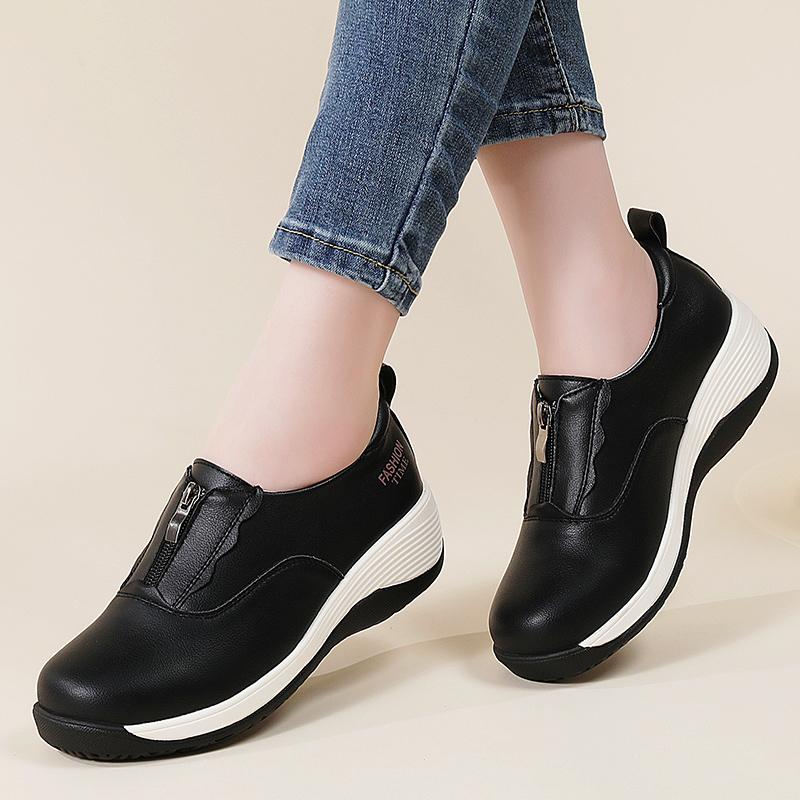 Damen Plateau Loafers Mokassins Casual Slipper Dicke Sohle Elevator Shake Schuhe für Mutter Übergröße