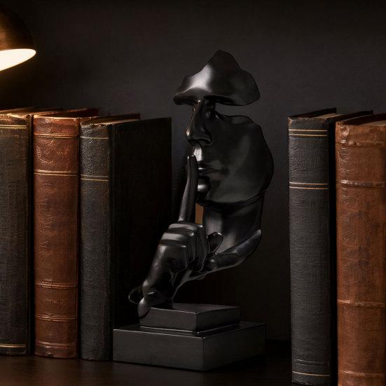 Abstract Faceless Figurine Sculpture, Modern Minimalist Silence Resin Statue, Luxury Black Gold Home Decor for Office Desk Living Room Bookshelf,