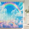 Watercolor Clouds Sky Scenery Shower Curtains Waterproof Fabric Bath Curtains For Bathroom Bathtub Bathing Cover With Hooks