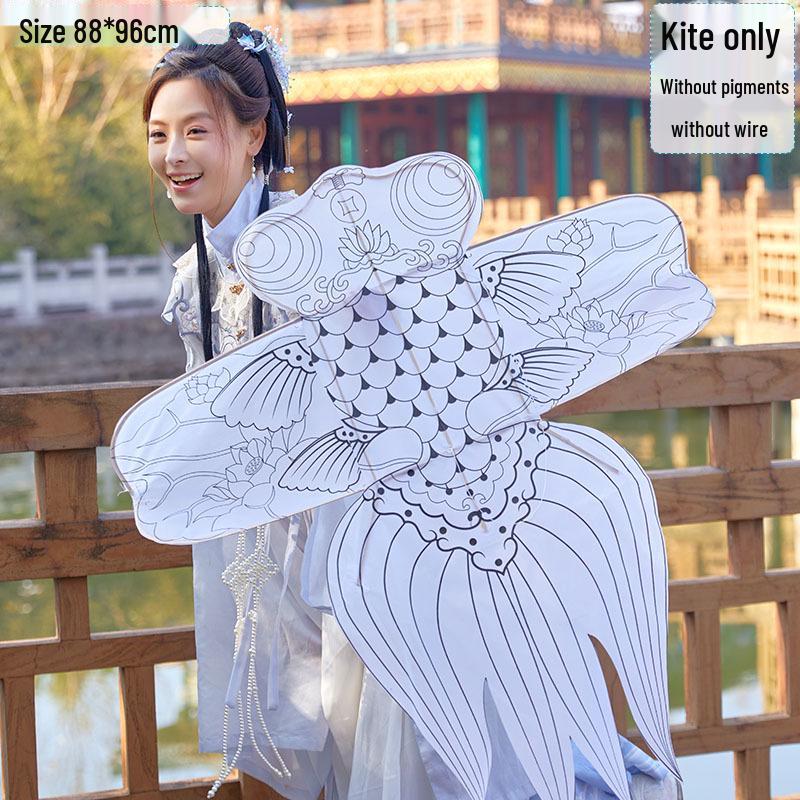 2026 Retro 3D Bamboo Goldfish Kite: Graffiti Color Paper for Parent-Child Activities 3D Coloring Goldfish