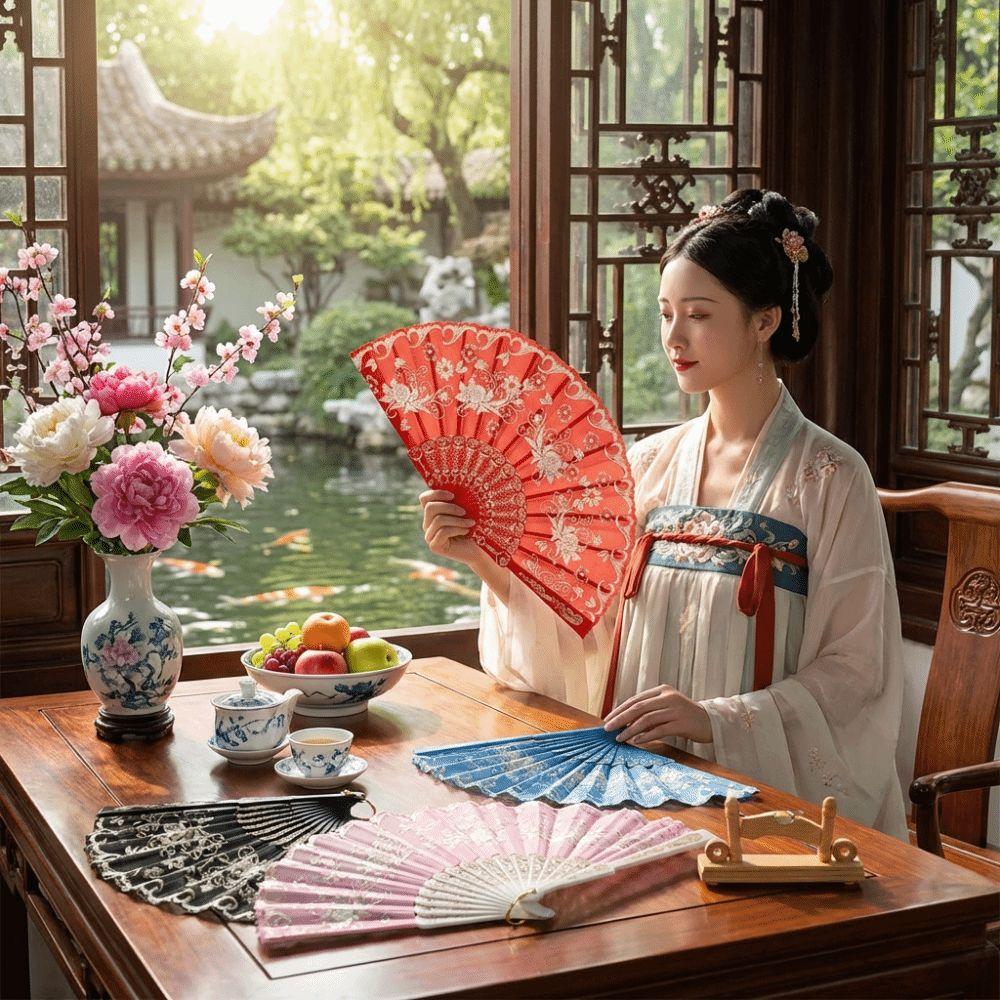 Floral Pattern Silk Hand Fan Vintage Style Dance Fan Multipurpose Folding Fan  Home Decoration