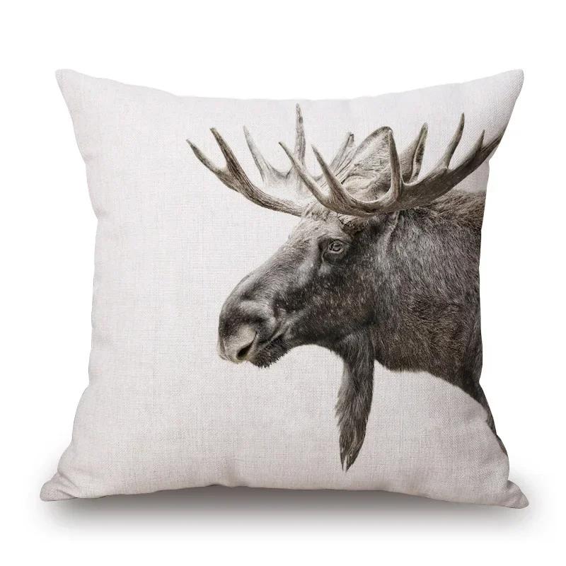 

Чехол для подушки с изображением животных в скандинавском ретро-стиле, наволочка с принтом коровы, теленка, оленя, козы, лося, лисы и медведя 45x45cm