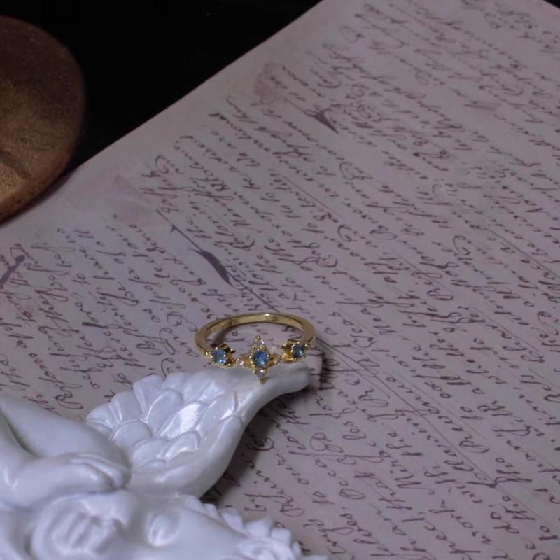 Chic Retro Blue Zirconia Ring For Women Fashionable Adjustable Open Ring With Sophisticated Touch