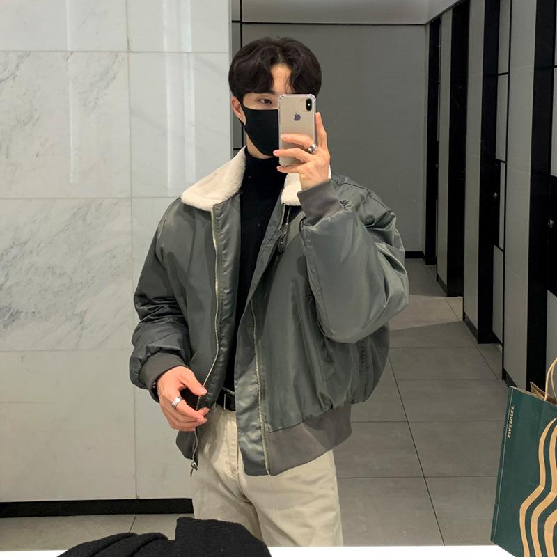 Lamb Velvet Coat, Men's Winter Korean Style Loose Velvet Thickened Cotton Coat and Cotton Jacket