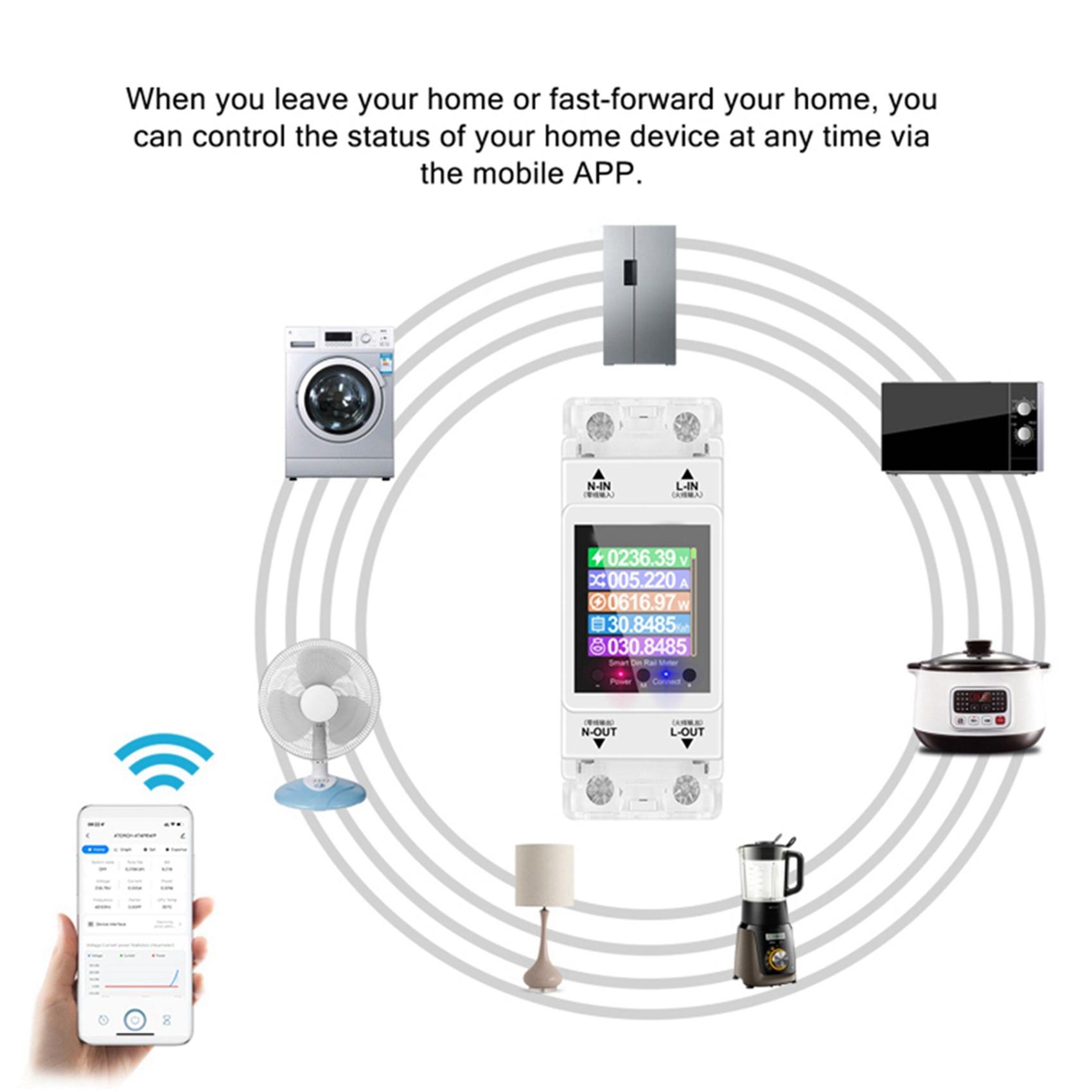 

ABWR-3X AT2PW 100A Tuya WIFI Din Rail Energy Meter Smart Switch Remote Control AC 220V Volt Kwh Frequency Factor Meter