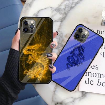 Glasabdeckung mit Drachengott-Muster für iPhone 13 12 Mini 11 Pro XR XS Max 7 8 Plus SE 2020 X 6 6S Stoßfeste gehärtete Telefonhülle Sac