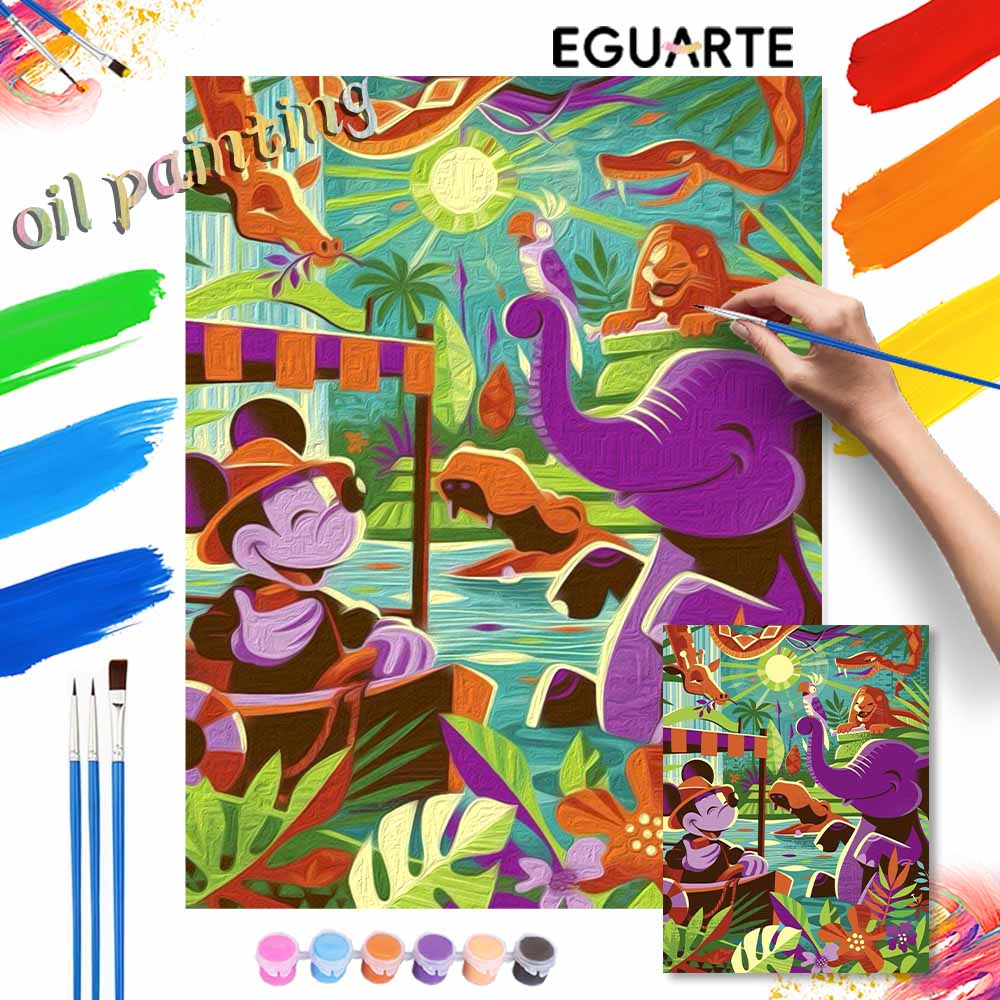 Disney Jungle Cruise Mickey digital oil painting diy coloring handpainted filling home decoration gift, art painting for living room