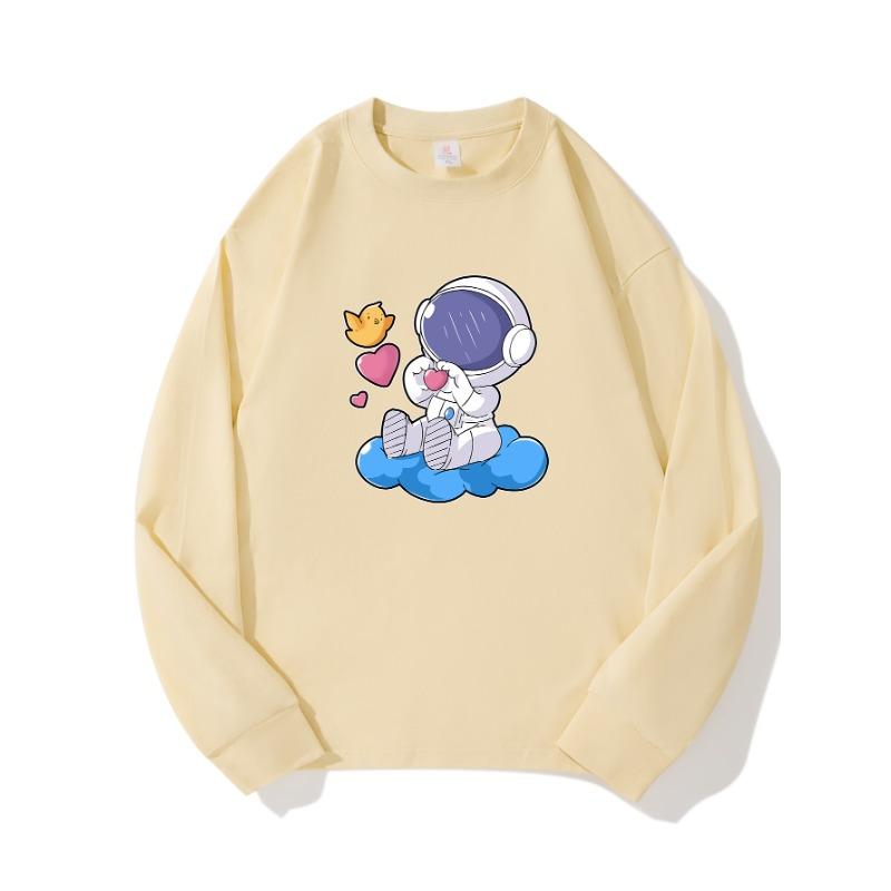 

Осенняя одежда для астронавтов, длинный рукав, чистый хлопок, новый мужской и женский топ, весенний внутренний слой, базовая рубашка, футболка с круглым вырезом и длинными рукавами XXL бежевый