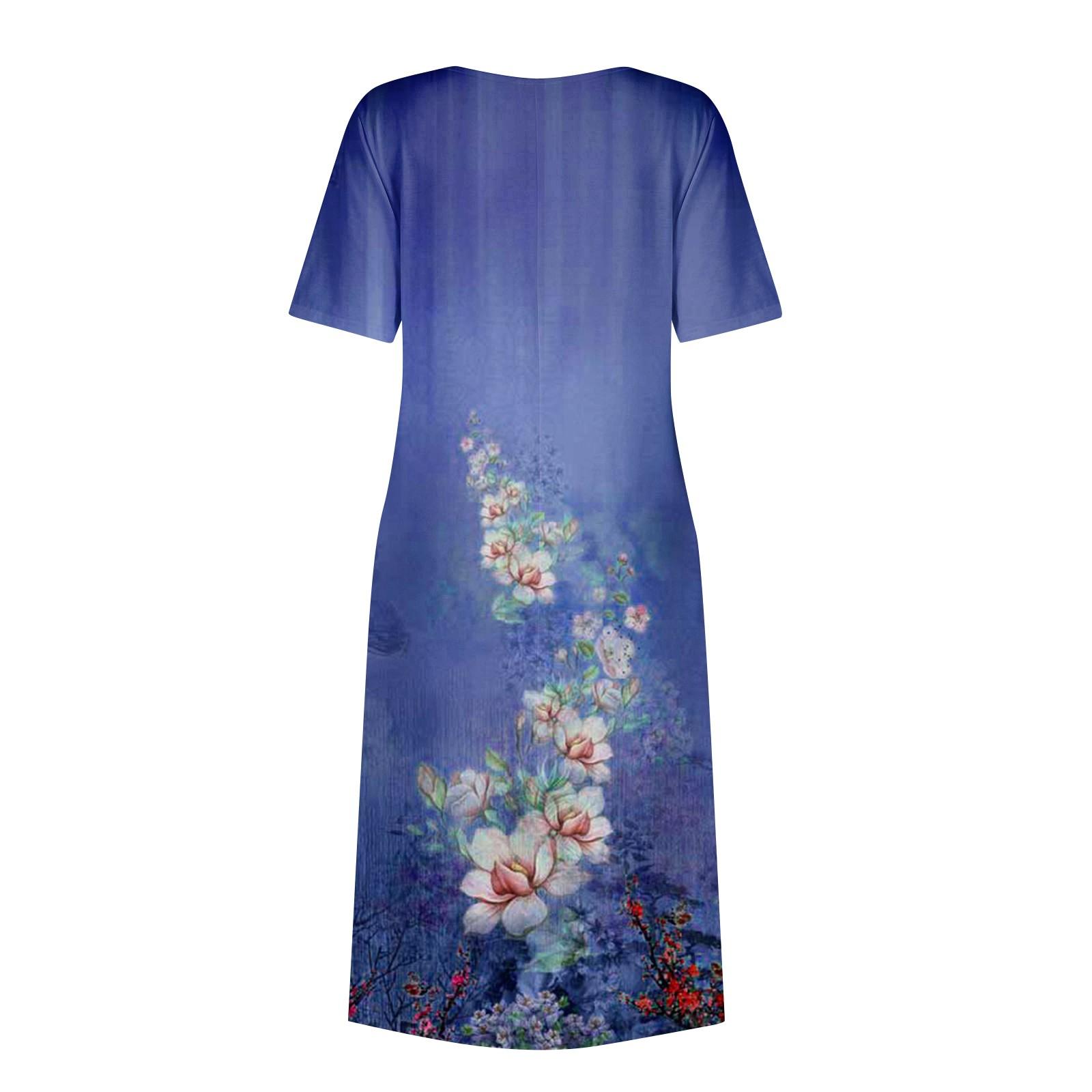 Женское летнее повседневное модное платье с коротким рукавом и карманом с круглым вырезом — фото 5