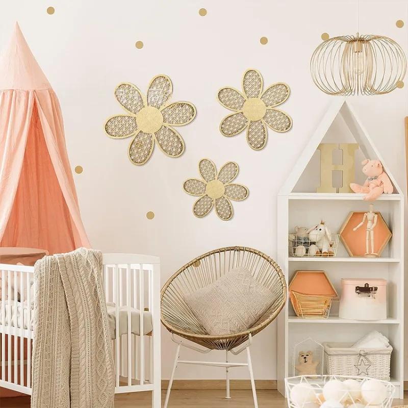 Top Quality Wooden Imitation Rattan Patterned Wall Art Pendant Bohemian Chrysanthemum Wall Decoration Home Living Room Wall