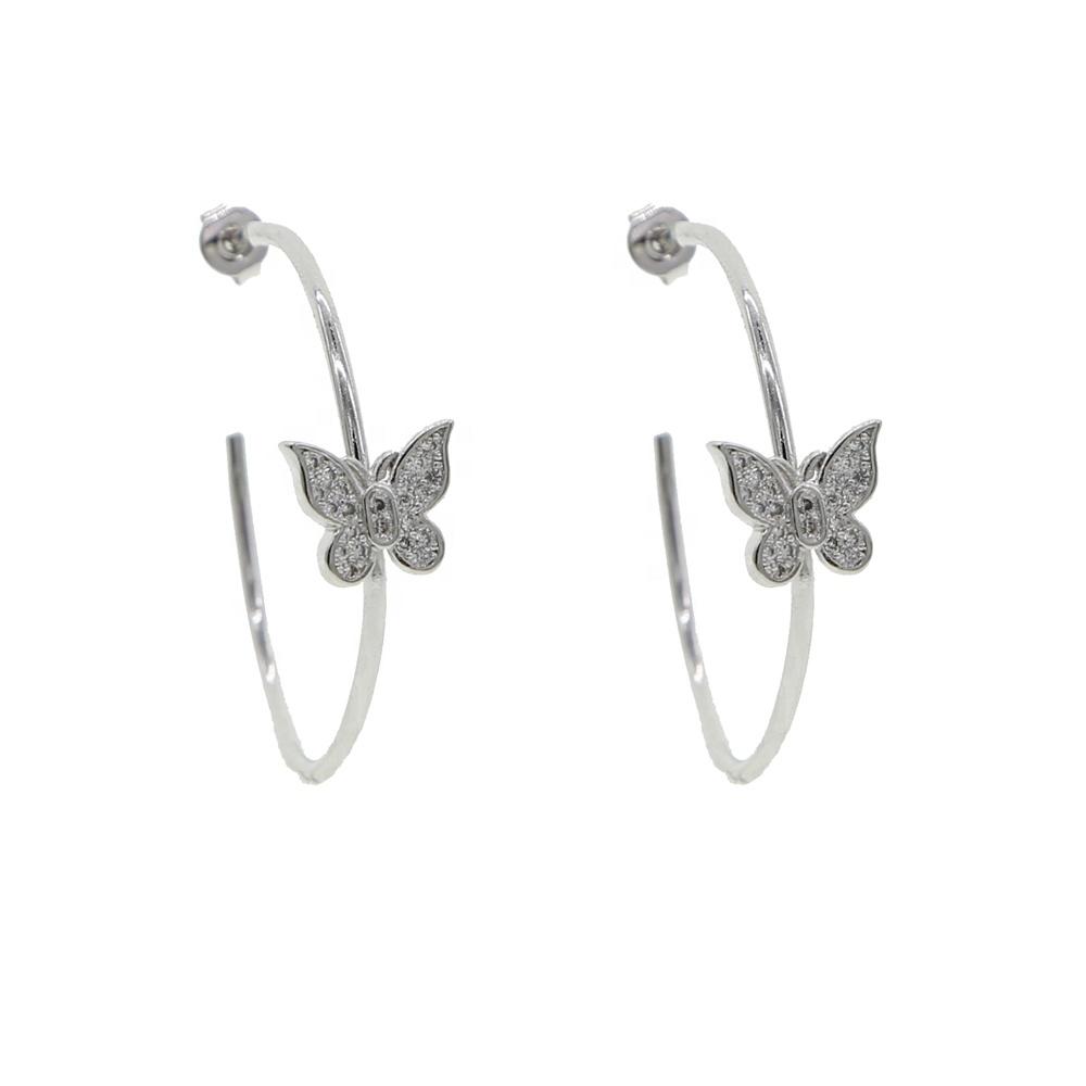 High Quality Gold Trendy New Fashion Butterfly Animal Crystal Earrings Big Hoop Design for Girls Ladies for Wedding