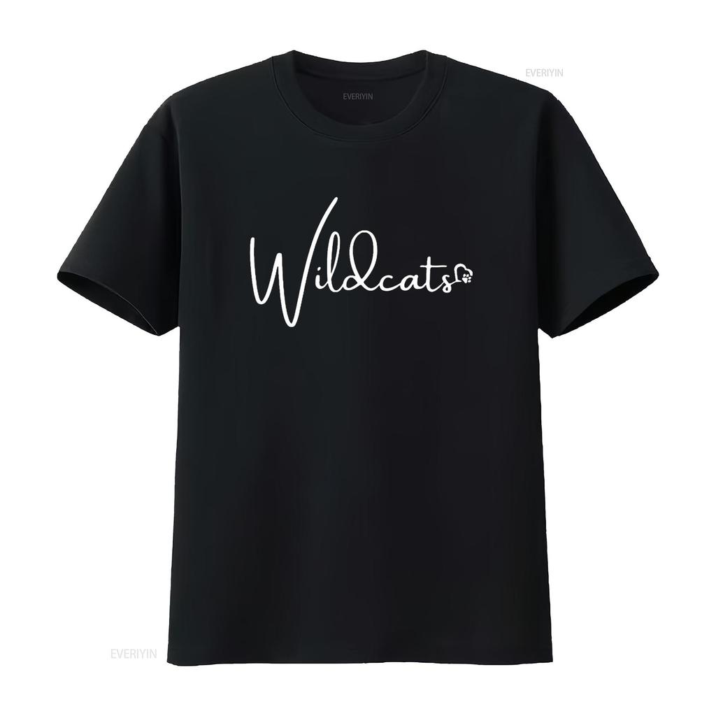 Mens Wildcats School Sports Fan Team Spirit Mascot Back To T Shirt vintage Washed Slightly Comfortable homme Unisex Breathable