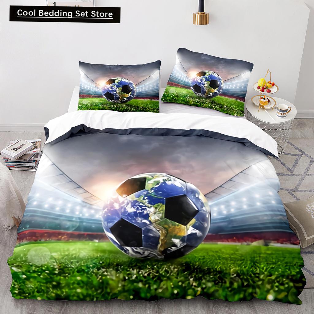Football King Queen Duvet Cover 3D Soccer Bedding Set for Kids Teens Adult Ball Game Quilt Cover Sport Fans Soft Comforter Cover