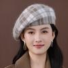 Autumn and Winter Plaid New Retro Bud Painter Hat Warm Rabbit Fur Fashion Casual Versatile Wool Hat Beret