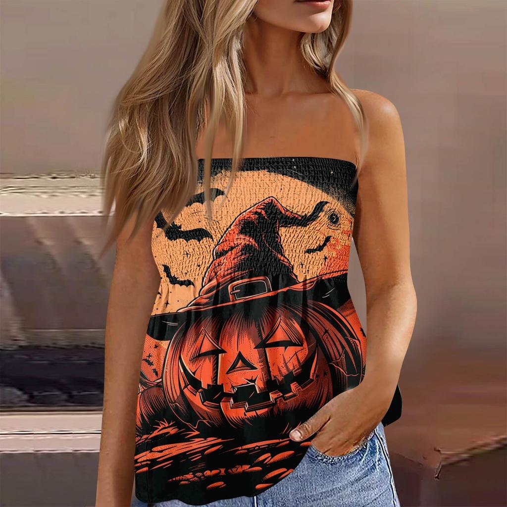 Summer Tube Tops For Women,Cute Sexy Off Shoulder Print Sleeveless T-Shirt